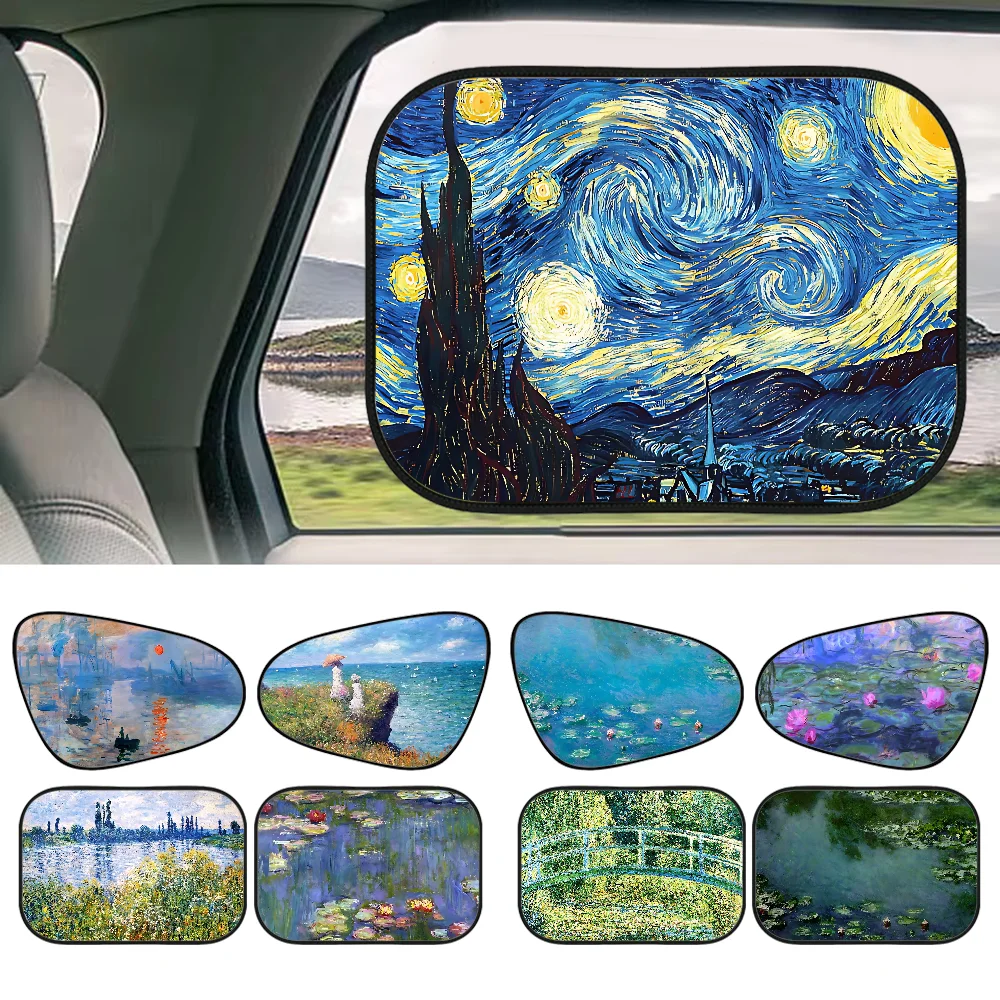 Oil Painting Universal Side Window Sunshades UV Protection Car Curtain Car Window Sun Shade Visor Protective Window