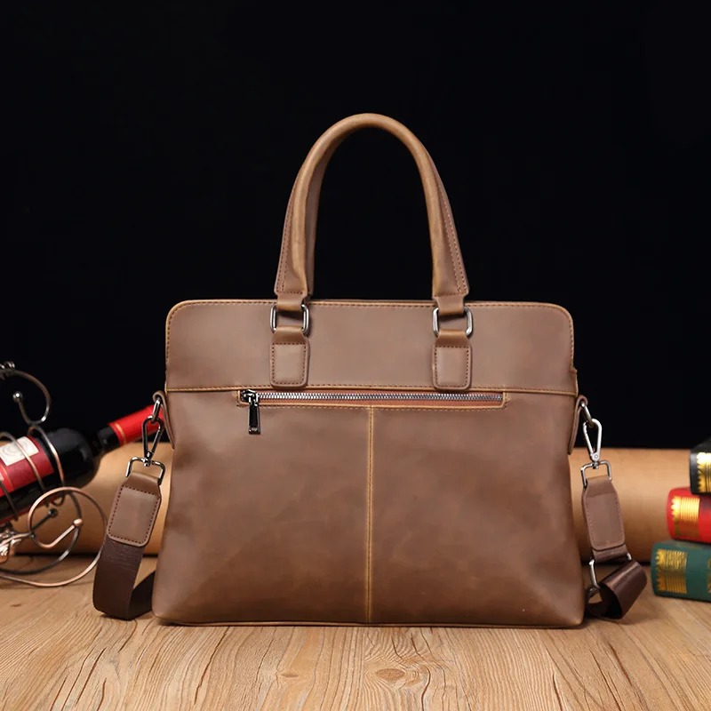 Men's handbag shoulder briefcase PU soft leather computer storage business travel leisure large capacity shoulder bag