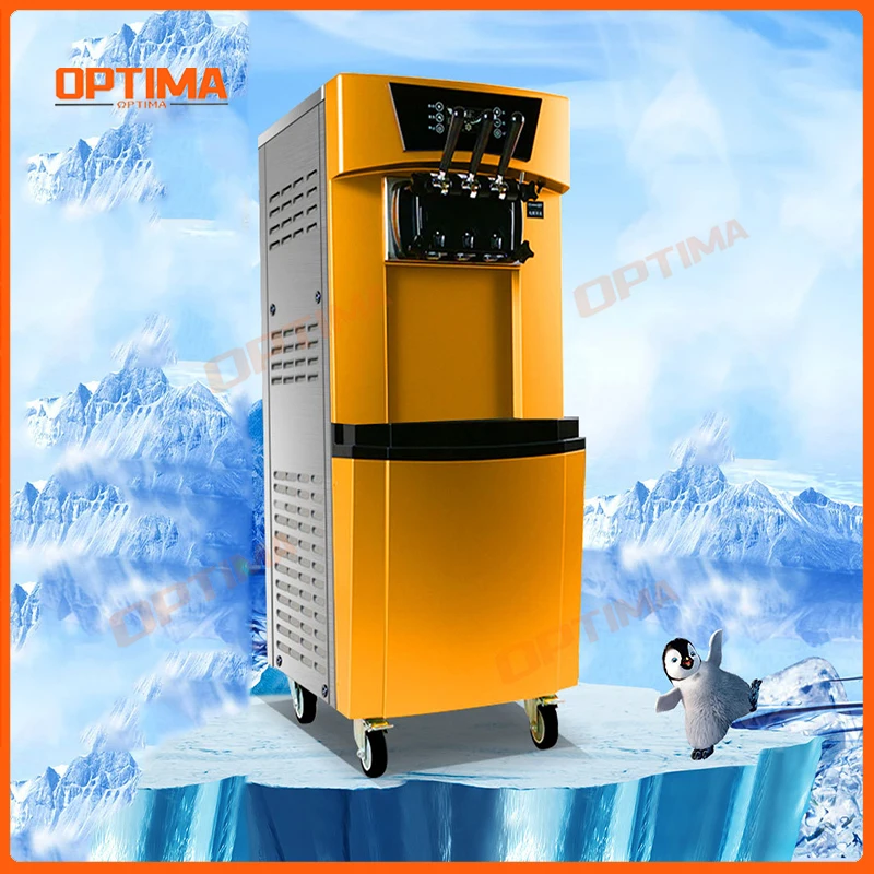 آلة الآيس كريم المخروطية التجارية التلقائية العمودية الكهربائية لا تنظيف التبريد السريع ثلاثة ألوان معدات متعددة الوظائف