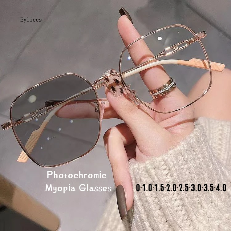 Photochromic Myopia Glasses Women Men Large Frame Eyewear Optical Lenses for Women EyeGlasses 0 To -4.0 Anti Blue Light Gafas