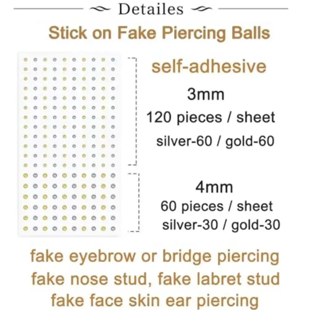 721Pcs Set Mixed Shiny Face Acrylic Self-Adhesive Fake Piercings Lip Nose Rings Eyebrow Lip Stickers Cool Punk Makeup Jewelry