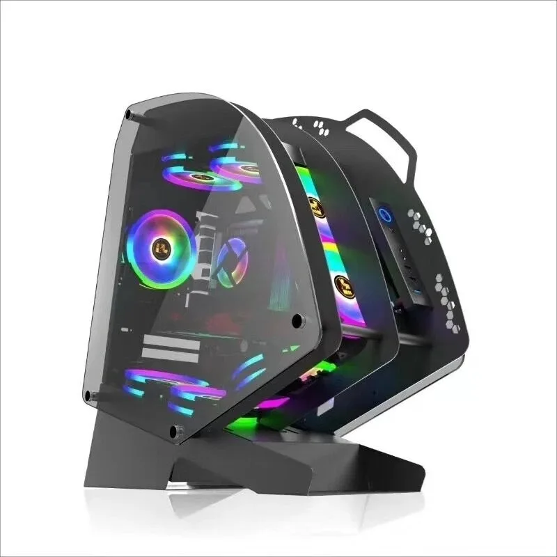 New Internet Cafe E-sports Water-cooled Game Chassis Special-shaped Open Tempered Glass Side Transparent Desktop Chassis
