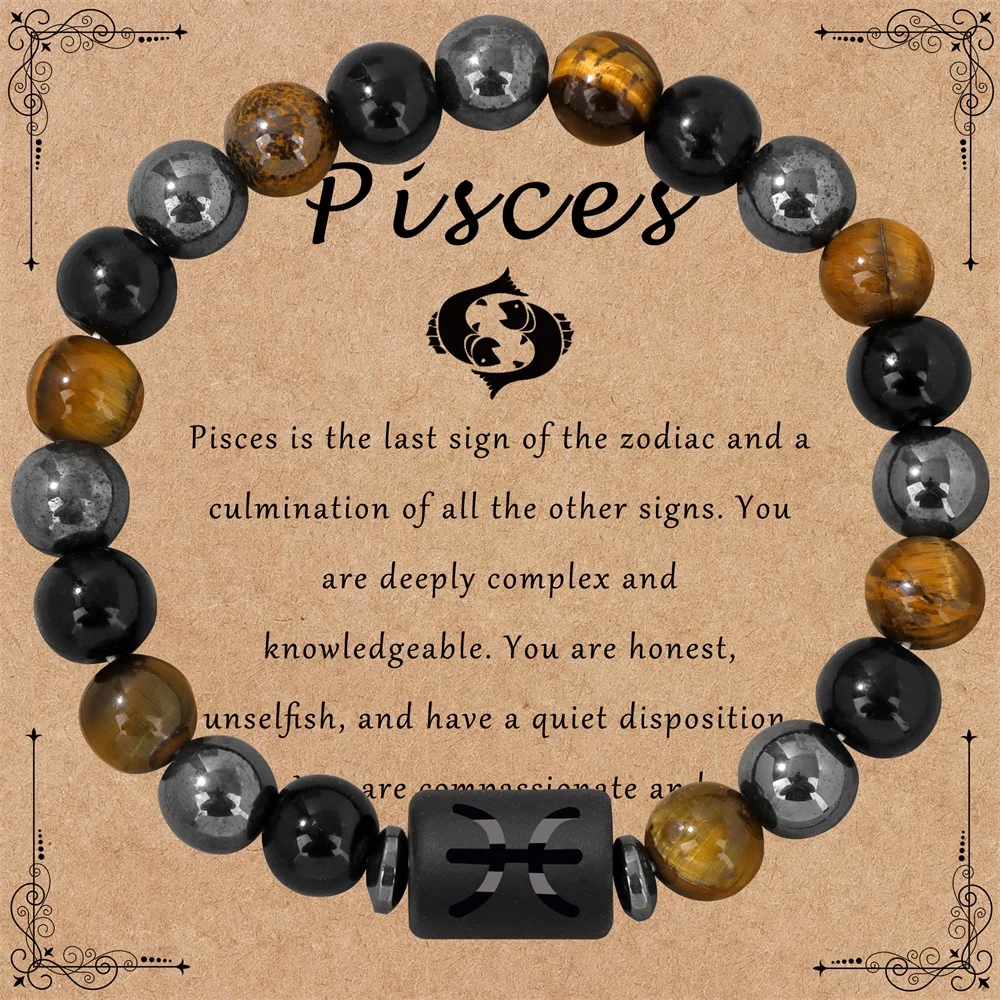 12 Zodiac Sign Bracelet Tiger Eye Hematite Beaded Bracelets Constellation Bangles Men Cancer Virgo Leo Libra Bracelet