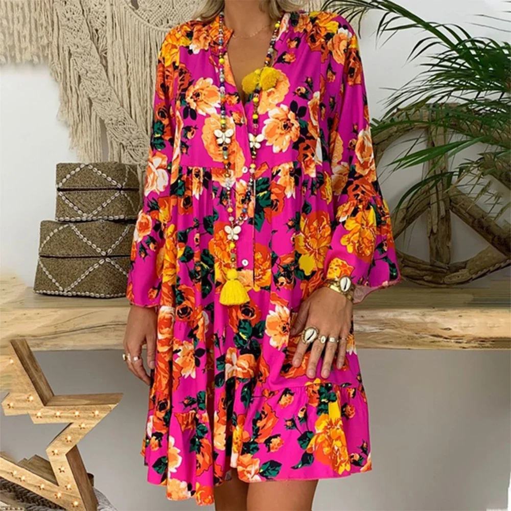 Sukienka oversize dla kobiet Odzież 2023, wiosna Plus Size Boho Beach Floral Mini sukienka Duży rozmiar Kobieca długa spódnica Vestid