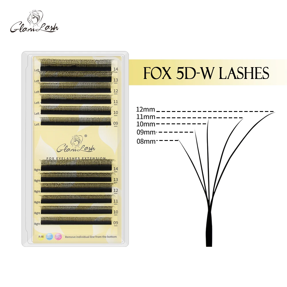 

GLAMLASH 5D-W Eyelash Extensions Fox W-Shape Eyelashes 0.07mm Natural Soft Premade Volume Lashes Extension Faux Mink for Makeup
