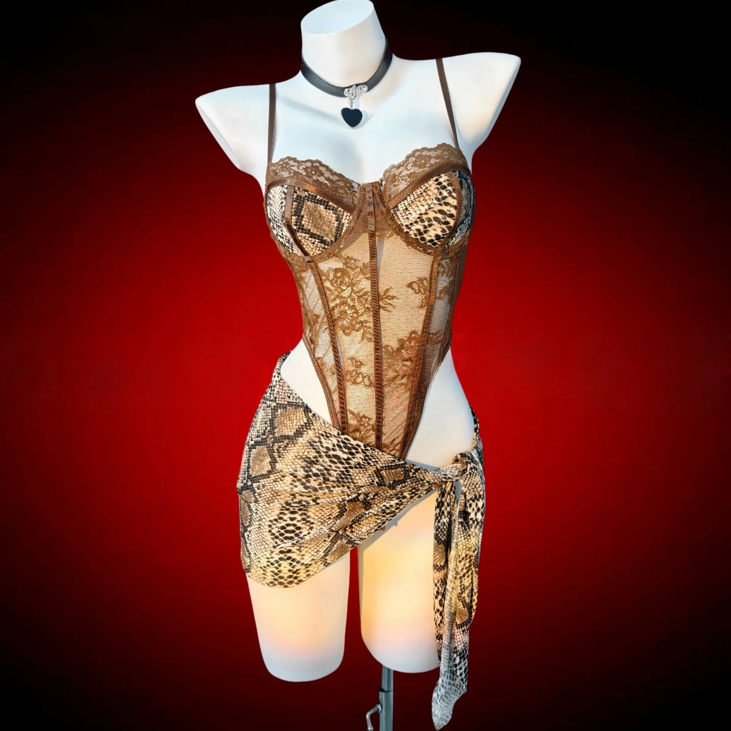 

Erosop Sexy Snake Skin Print Lace Trim Che Suit Beach Date ort Sve Women's Polyester Fiber Nightgown