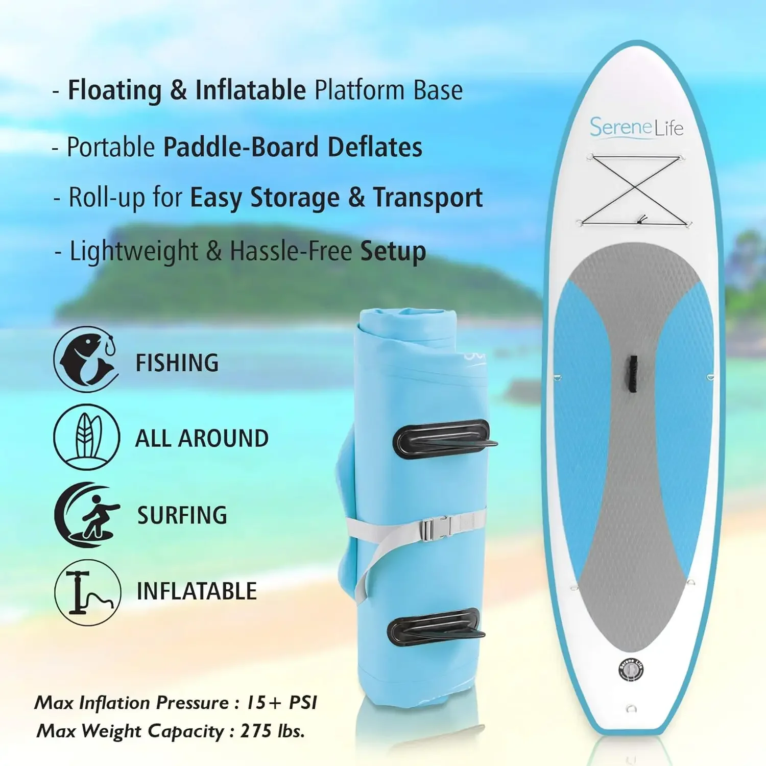 Tabla de Paddle inflable, diseño amplio y estable, cubierta antideslizante para adultos y jóvenes con accesorios de tabla de Paddle Premium