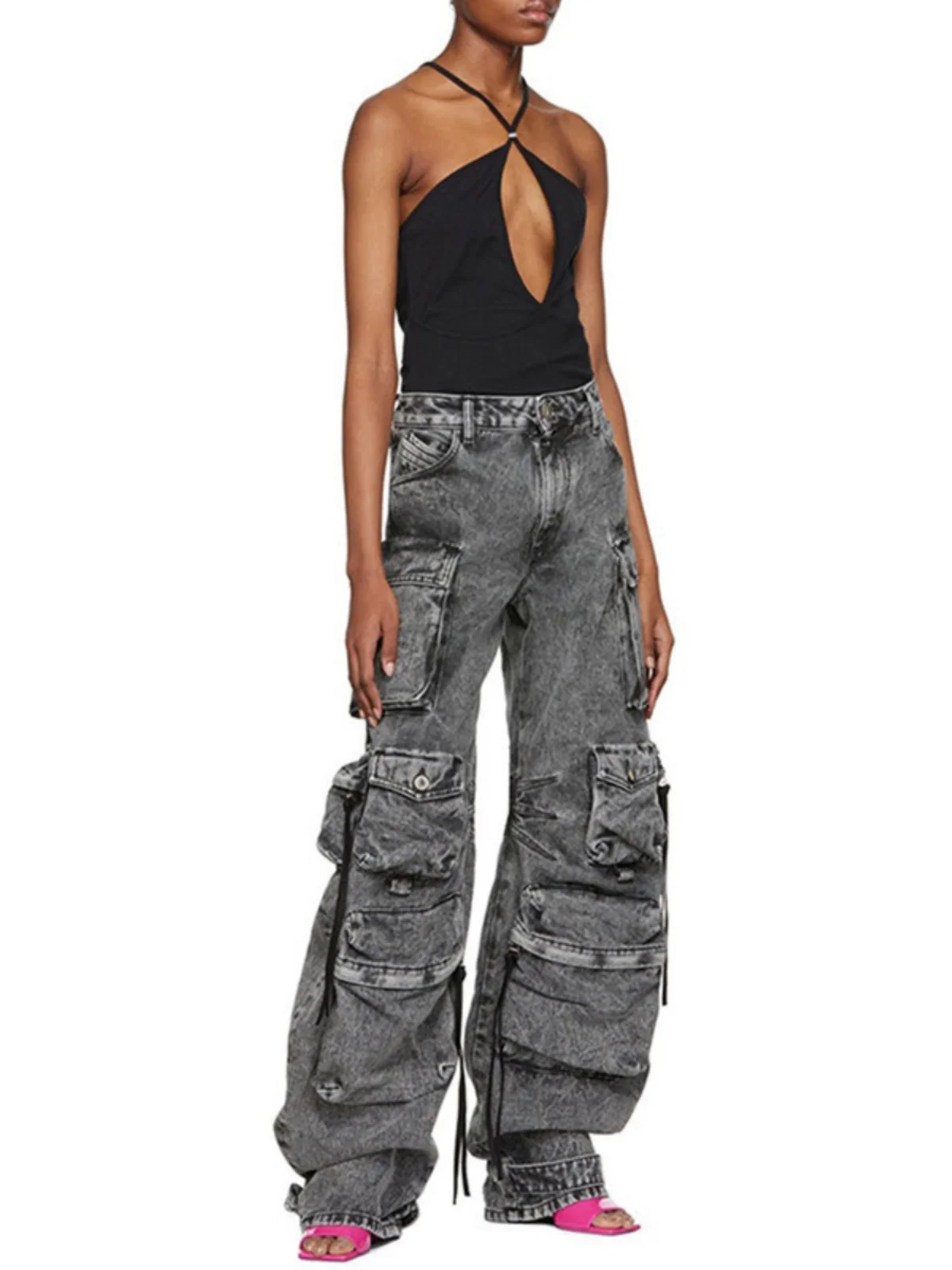 Aged Long Wide Leg Pants High Waist Workwear Trousers Cotton Denim Casual Pants Fem Spring Faion Elements ket