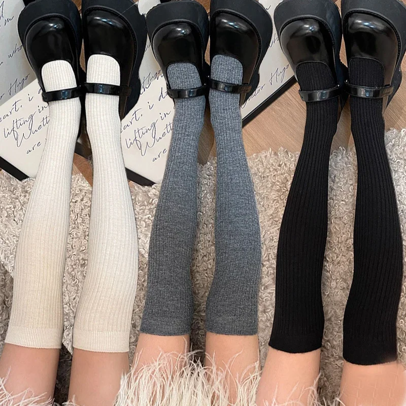 

Women's Casual Knitted Long Socks Autumn Winter Solid Color Stockings Boot Calf Socks Over Knee Leggings Harajuku Lolita Sox