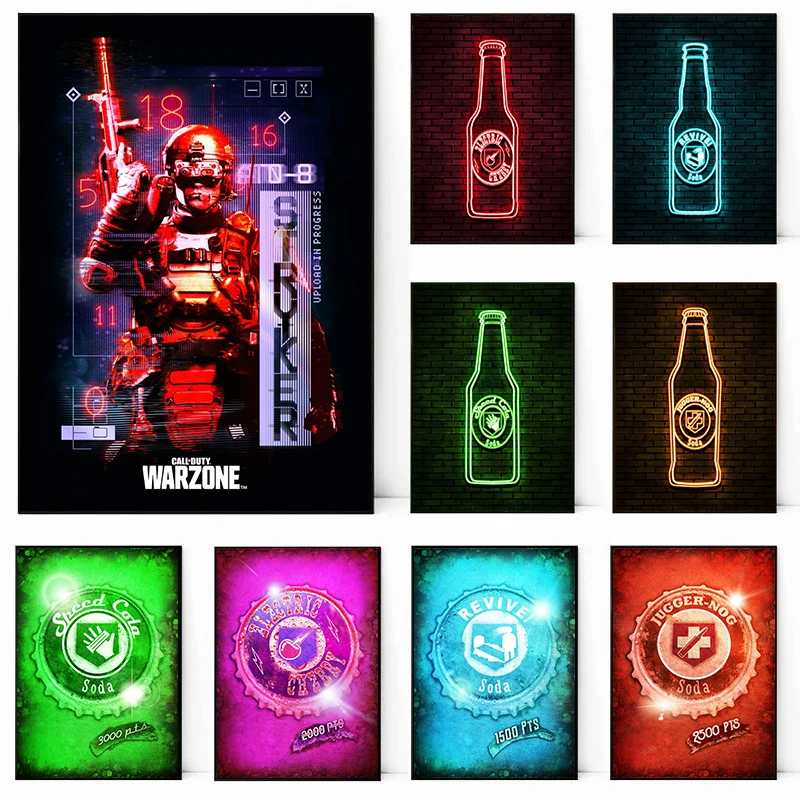 Video Game Call of Duty Metal Neon Perks Player Posters and Prints Canvas Printing Wall Art Picture for Living Room Club Decor