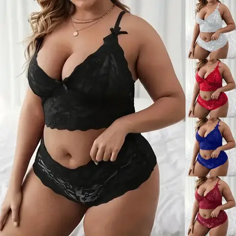 Plus Size Sexy Lingerie Set For Women Gathered Bowknot Bralette High Waist Panty Set Role Playing Outfits Seductive Lingeries
