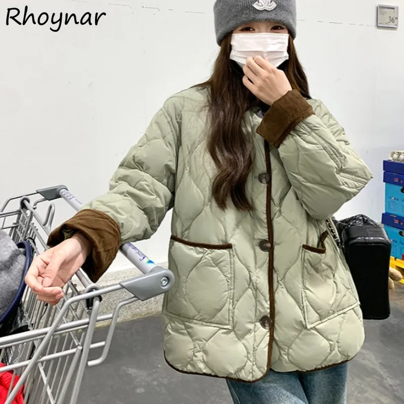 

Parkas Women Autumn Lovely Students Turn-down Collar Patchwork Panelled Baggy Cozy Warm Coats Ins Casual Ulzzang Personality