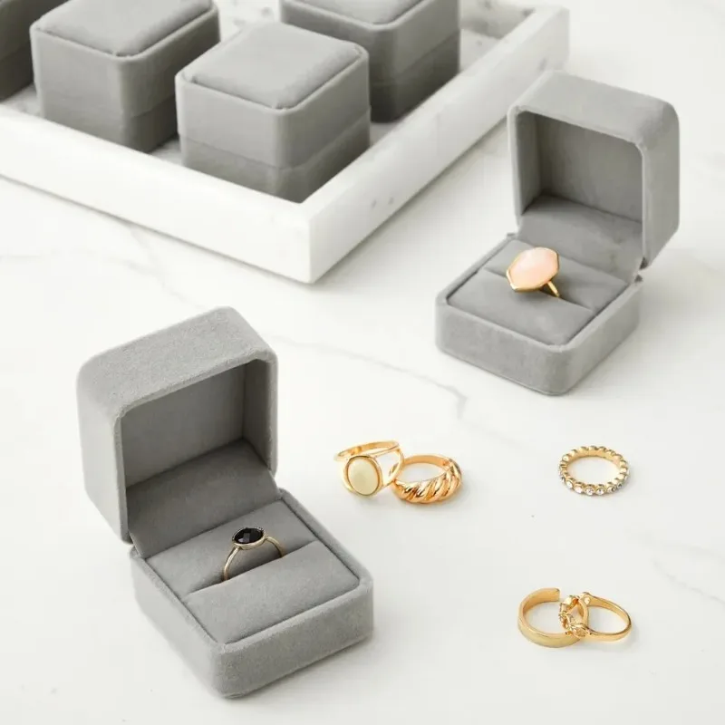 6PCS Square Velvet Ring Box Rings Earrings Studs Storage Organizer Jewelry Gift Case Romantic Proposal Wedding Ring Box