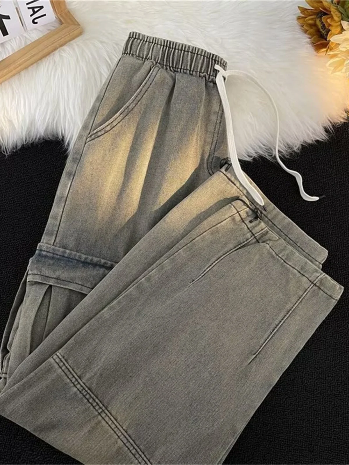 

Джинсы в стиле американской уличной моды, свободные, прямые, длинные, унисекс, новинка ранней весны, винтажные, трендовые, брендовые.