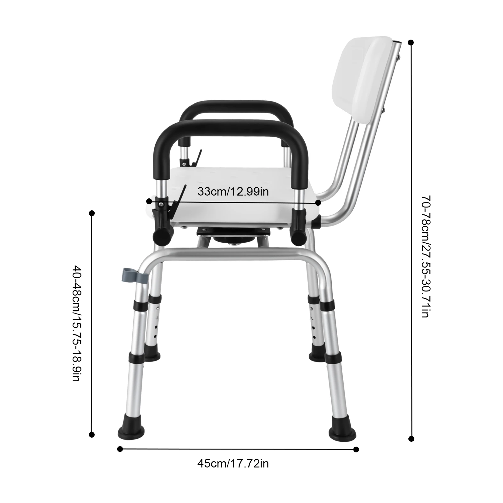 360 ° Drehbarer Duschstuhl mit Armlehnen und Rückenlehne, Kapazität 396,83 lbs, höhenverstellbarer drehbarer Duschhocker für ältere Menschen, Pr – Detail 2