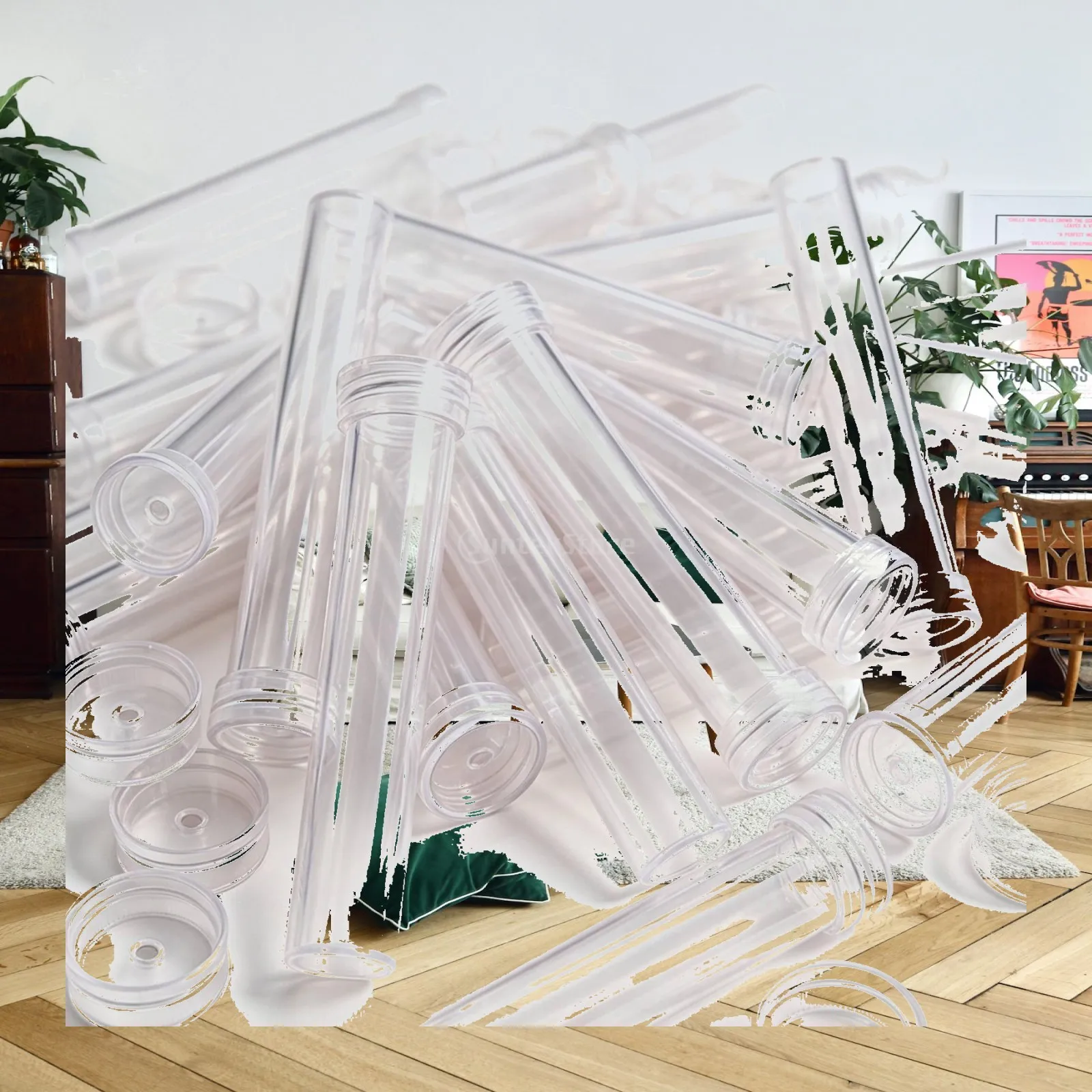 Transparent Hydroponic Culture Tube for Cut Flower Hydration with Cap Ideal for Flower Shop Displays