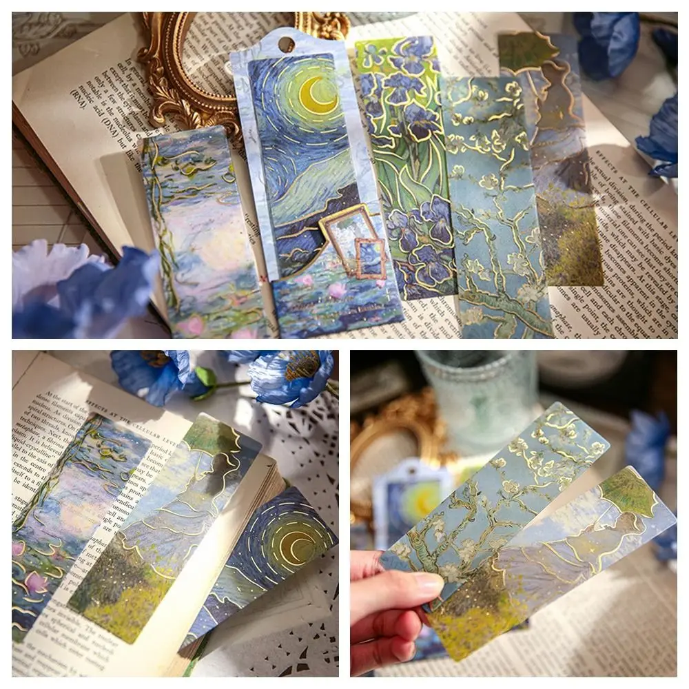 5Pcs/set New Hot Stamping Bookmark Oil Paintings Gift Reading Mark PVC Book Card
