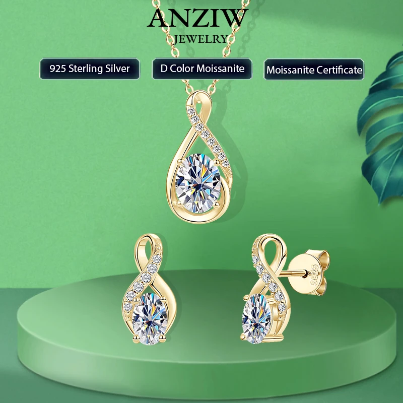 Oval Cut 3.0cttw D Moissanite Jewelry Set for Women 925 Silver 2ct Infinity Pendant Necklace 0.5ct Stud Earrings Sets 2025 Gifts