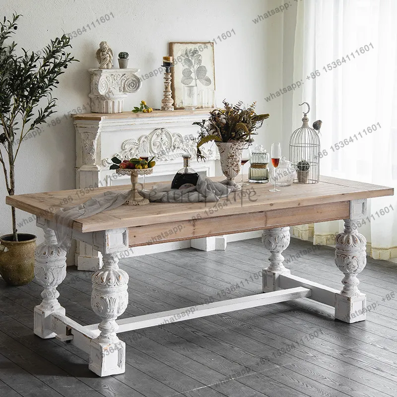 American rural retro carved living room solid wood coffee table French light luxury homestay sofa side table