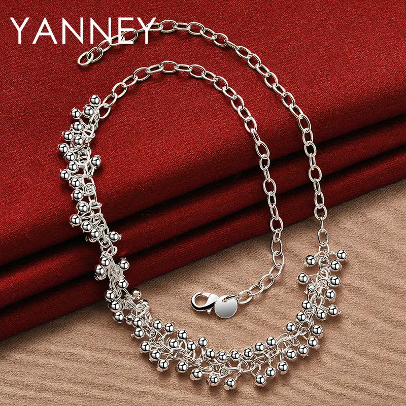 

Original 925 Sterling Silver 18 Inches Polished Beads Necklace For Women Fashion Charm Party Engagement Christmas Gift Jewelry