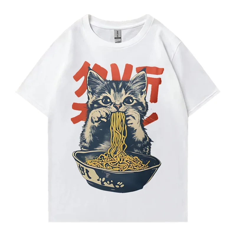 Kawaii Ramen Cat Retro Japanese N..Essential T-shirt Men Kids Clothing Fashion Cotton T Shirt Oversized Short Sleeves Tee Shirt