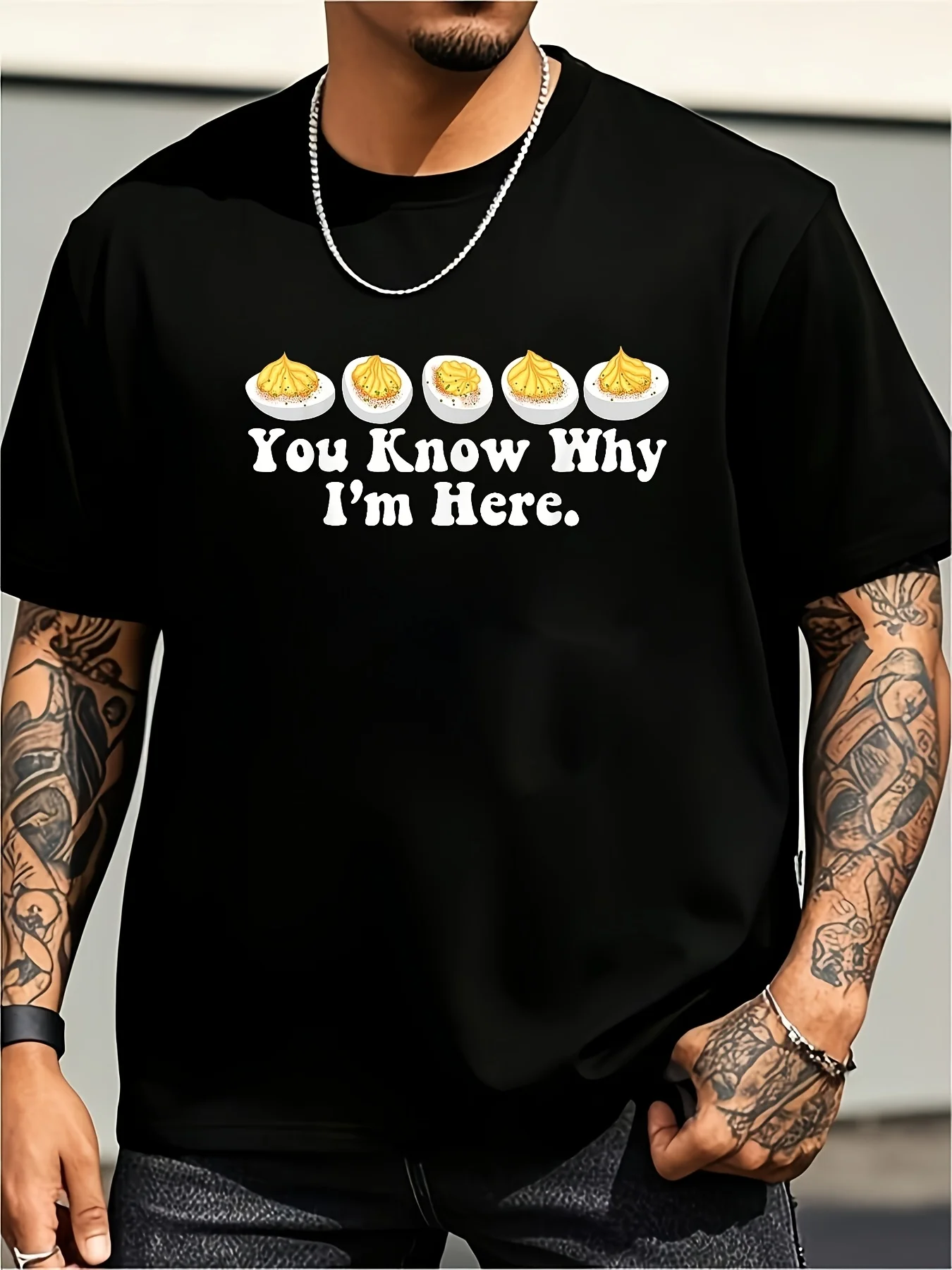 Men's Retro Thanksgiving Devil Egg Pattern T-Shirt, Round Neck Short-Sleeve Casual Summer T-Shirt, Trendy Fashion Unisex Men's Sports Style Summer Plus Size Retro Casual Round Neck Printed T-Shirt Unisex