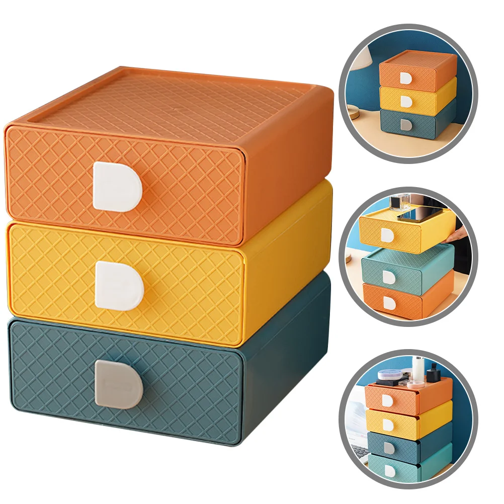 

3Pcs Desktop Drawer Box Transparent Plastic Organizer for Office Stationery Sundries Storage Compact Space-Saving