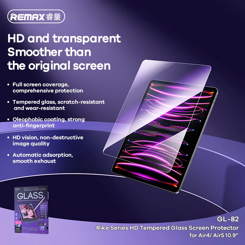 Remax HD Tempered Glass Screen Protector For IPad/iPad Pro/iPad Air4/Air5 Full Screen Coverage Transparent Smooth