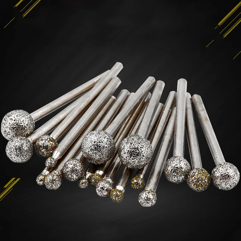 3-10mm Ball Round Diamond Burr Grinding Bit Spherical Head Drill Jade Carved Rotary Burr Tool 3mm Shank for Dremel 60 Grit