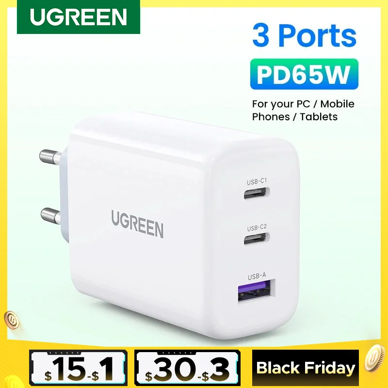 UGREEN 65W PD Charger Quick Charge 4.0 3.0 Type C PD USB Charger for iPhone 14 13 12 Pro Max Fast Charger For Laptop PD Charger