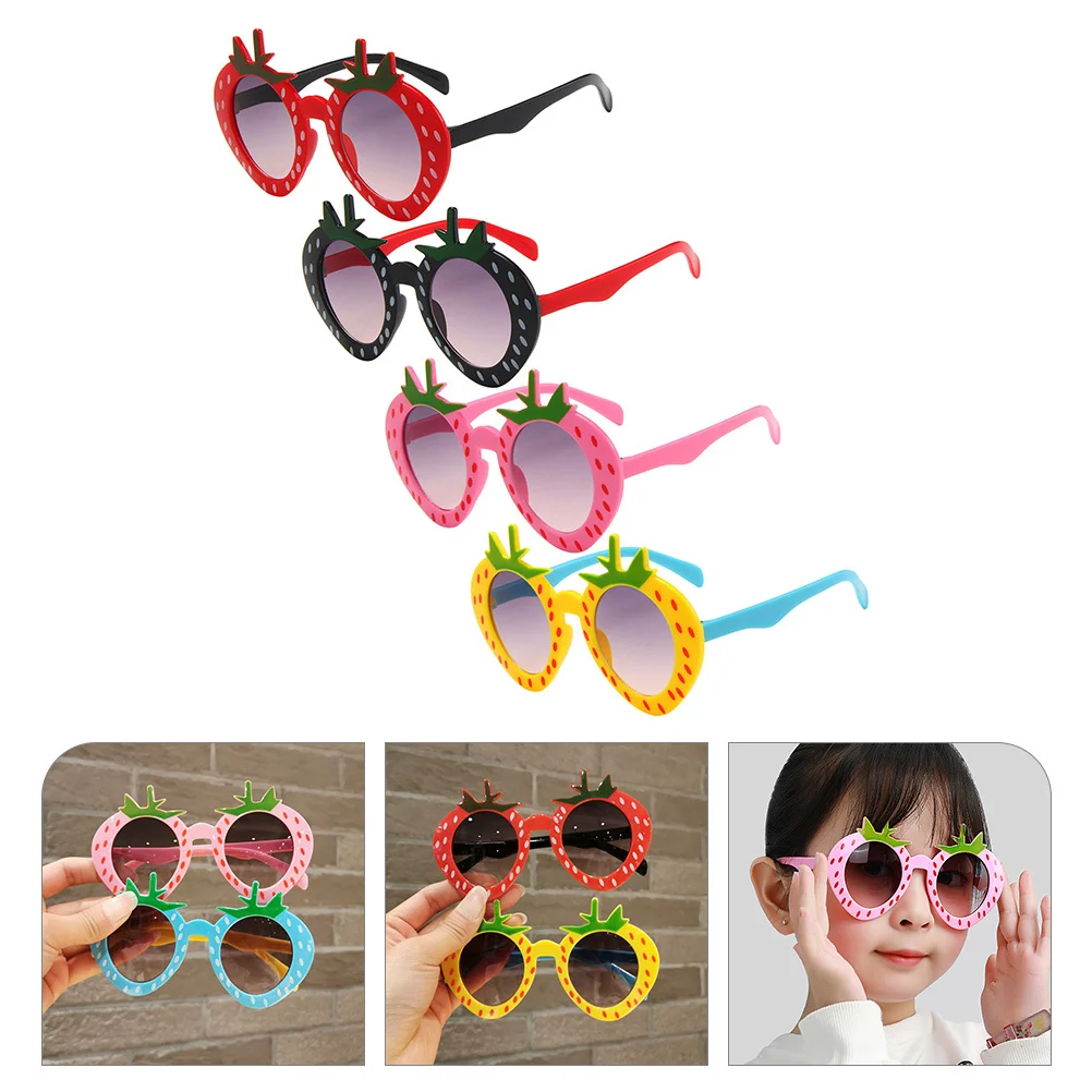 

4Pcs Strawberry Sunglasses Kids Sunglasses Girls Summer Party Eyeglasses Creative Funny Kids Summer Party Strawberry Glasses