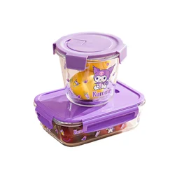 Sanrio cartoon kuromi Hello kittyCinnamoroll anime glass lunch box heat-resistant crisper lunch box cute with lid microwave safe