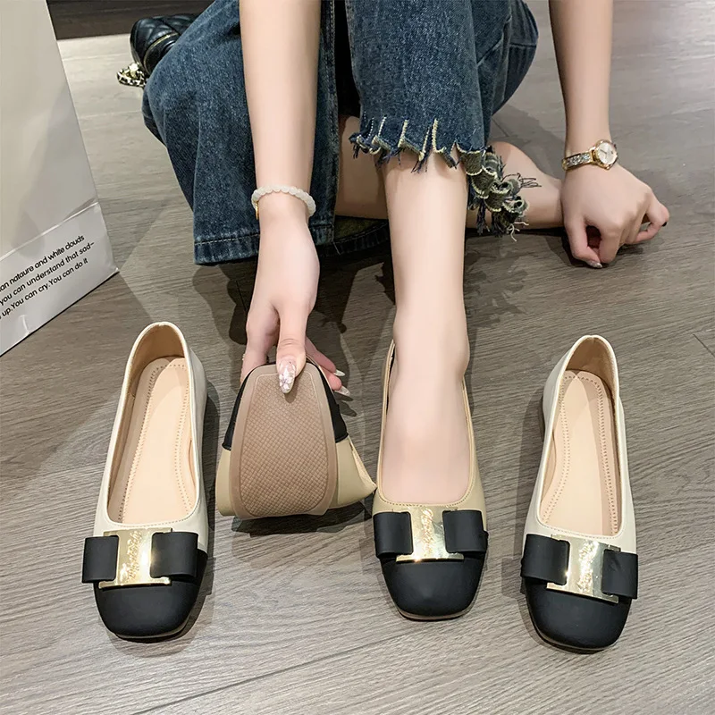 

Ele Color Blo Chunky Heel mid Heel oes Women's Spring Autumn New Sle Sweet Sle Faionable Flat Mouth High Heels