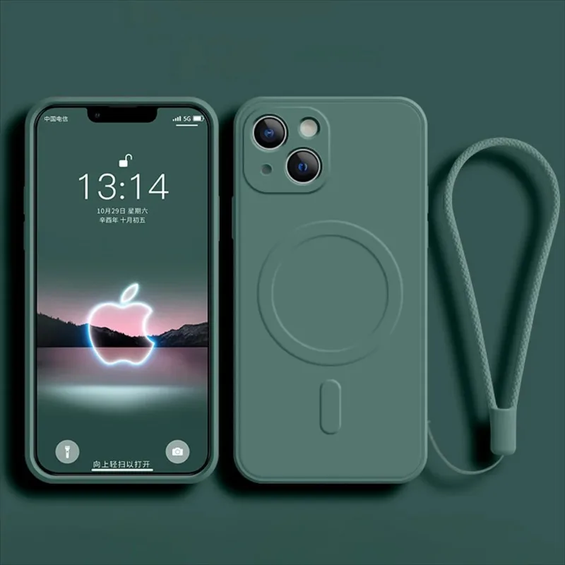High-end magnetic wireless charging phone case, suitable for iPhone 15, 16, 14, 13 Pro Max soft liquid silicone protective