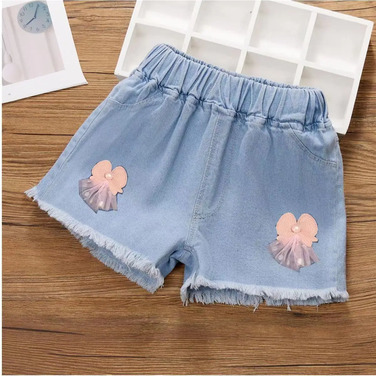 الفتيات الدنيم السراويل غسل الرمال السراويل الساخنة 2025 الربيع والصيف الفتيات الجديدة تنوعا السراويل مرونة الخصر #4