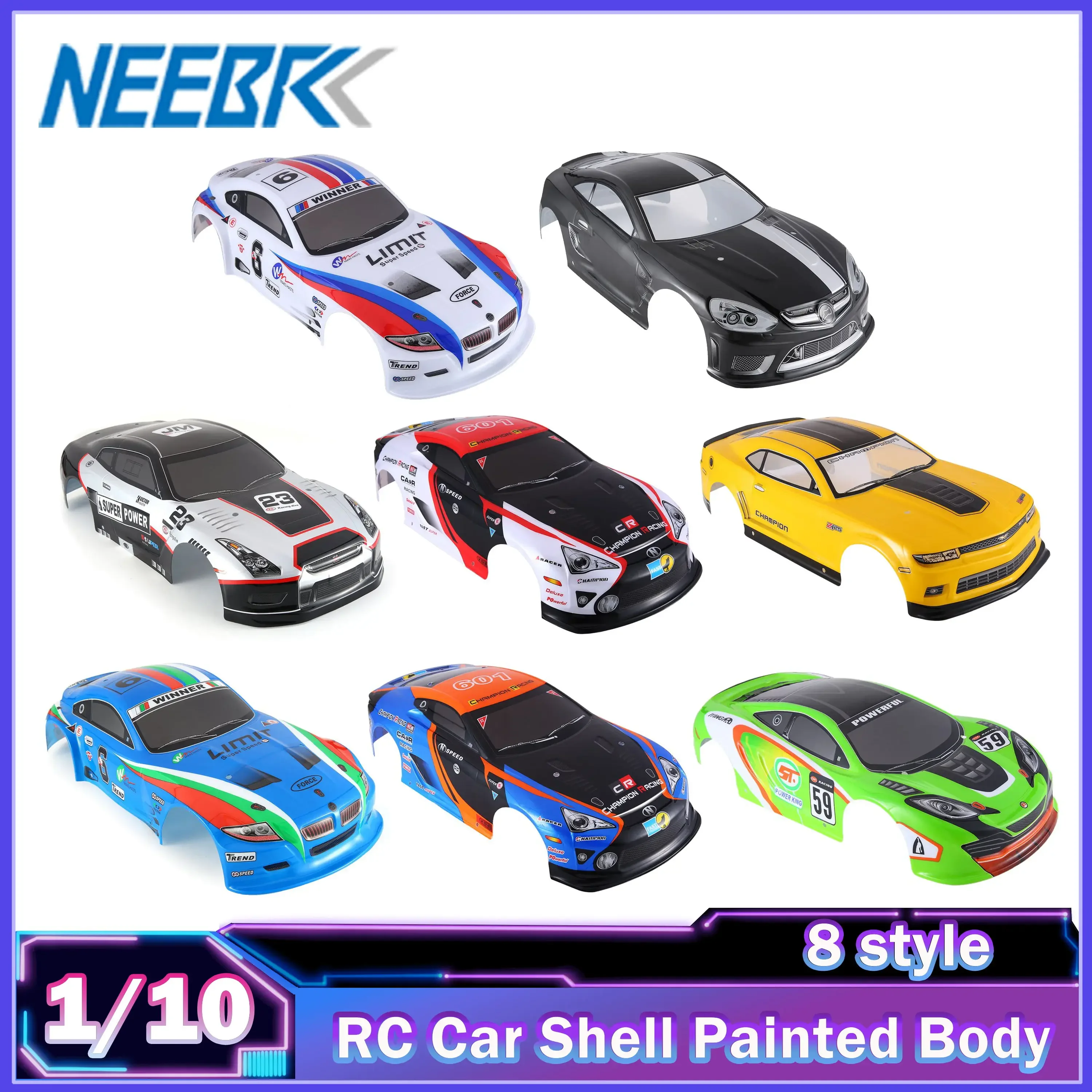 

NEEBRC 1/10 RC Car Shell Painted Body 190mm/195mm/200mm PVC Cover for 1:10 Racing Model Drift Touring Hsp Yokomo Hpi ZD TAMIYA