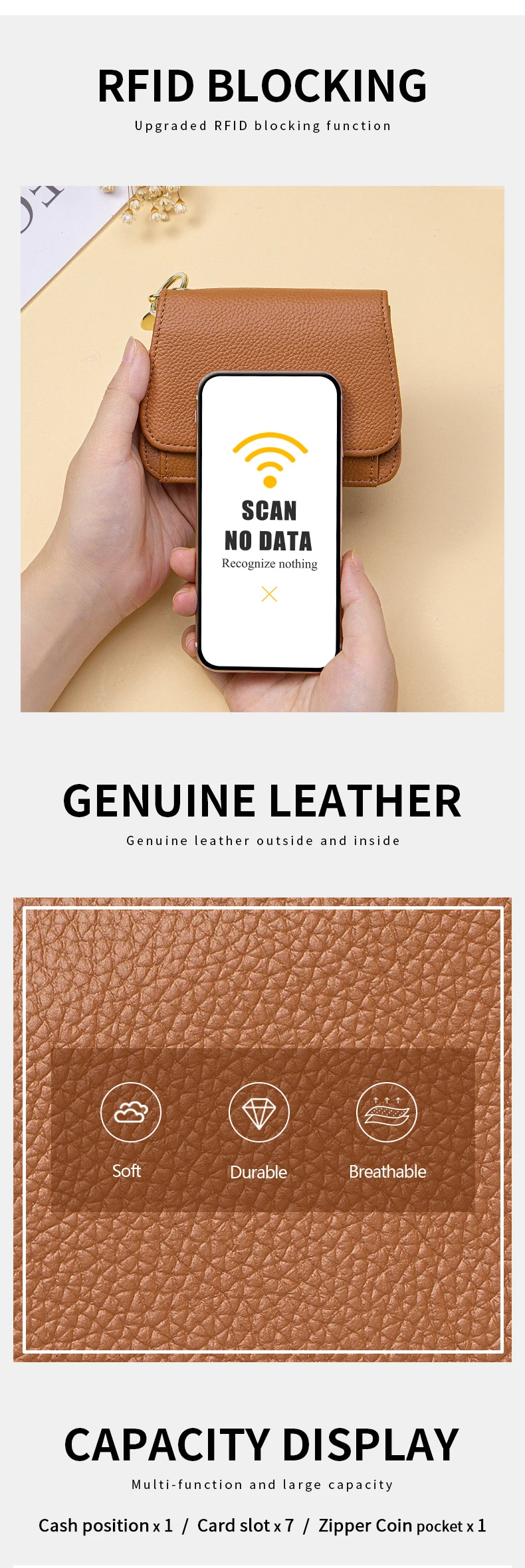 Slim Wallet for Women RFID Blocking Genuine Leather Ladies Keychain Wallet with Zipper Coin Pocket ID Window