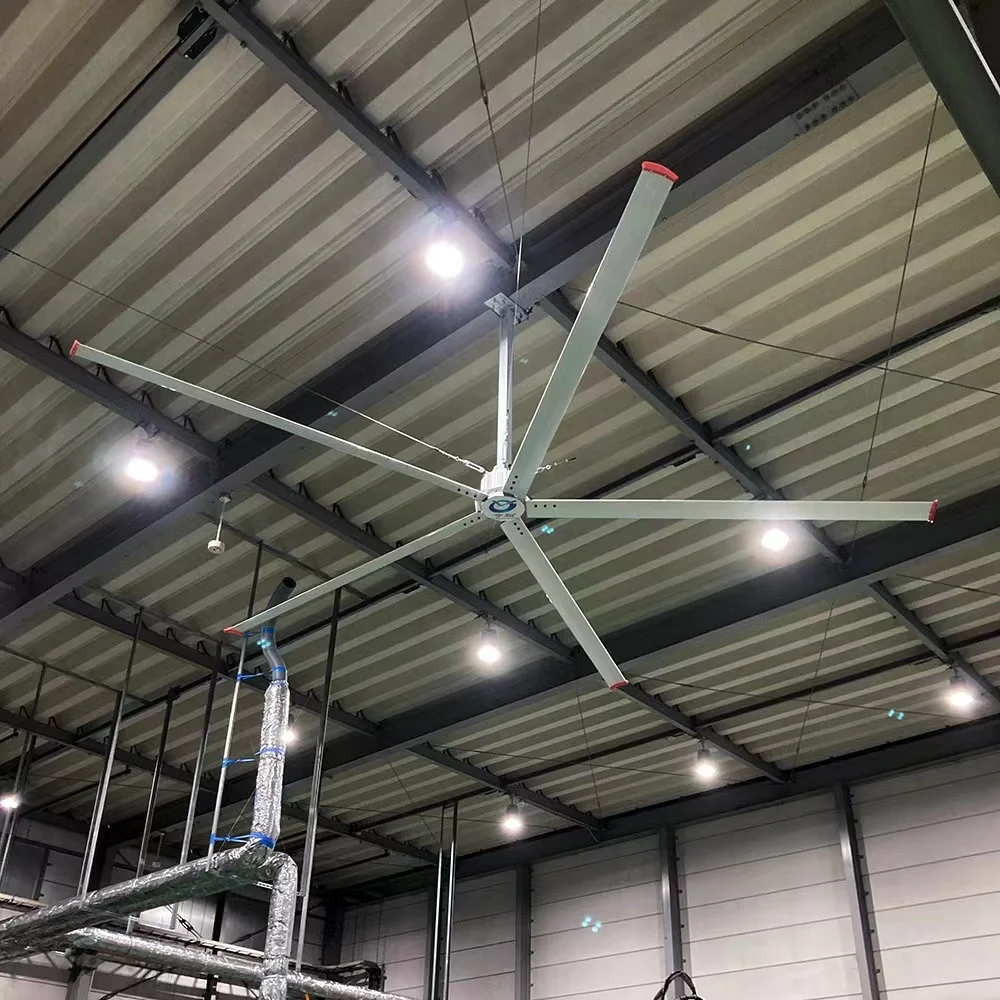 Ventilador de Techo Industrial Grande de 24 pies Hvls con Motor de Velocidad Variable de Imán Permanente de 1.5kw para Refrigeración y Ventilación en Talleres de Fábrica