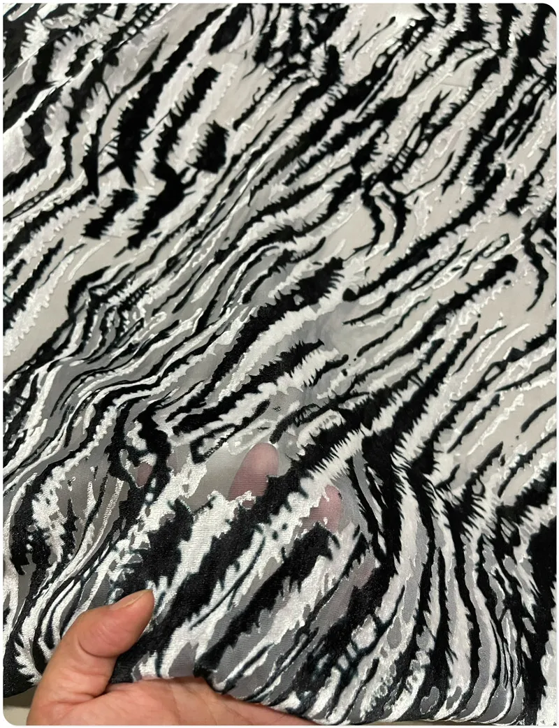 Black-gray-white Zebra Natural Silk Velvet Fabric