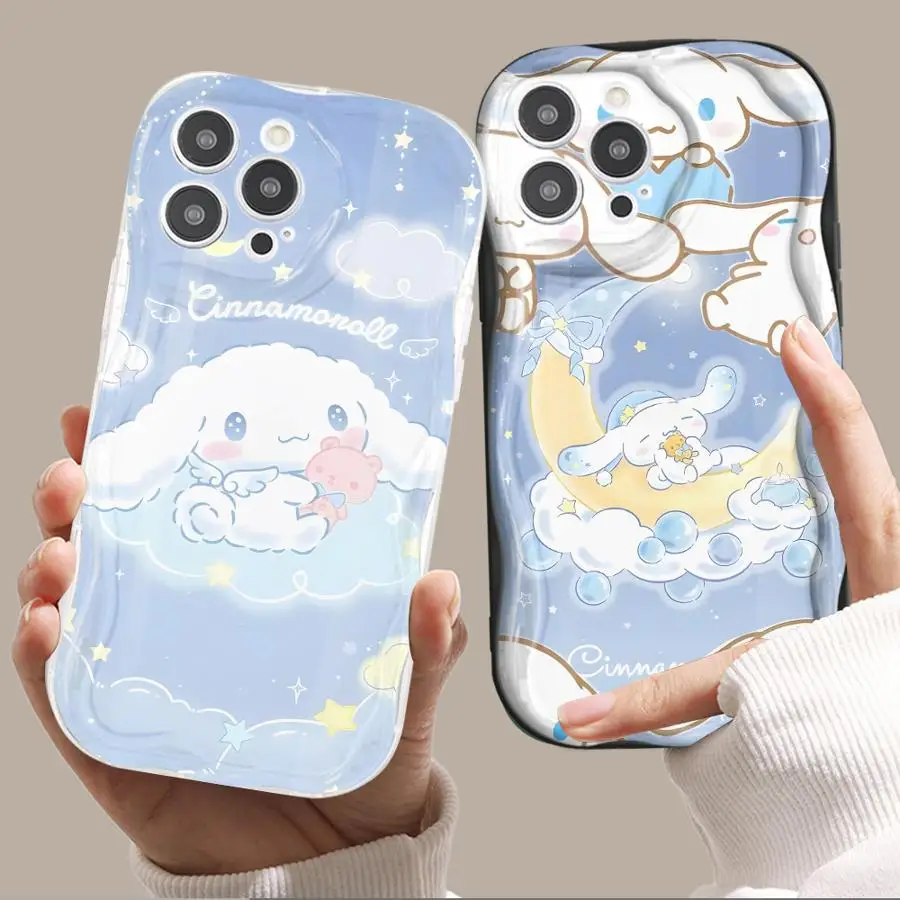 iPhone 16e、11、13、15 Plus、14、XS、X、12 Mini、16 Pro Max用ソフトフォンカバーケース、漫画風シナモロール