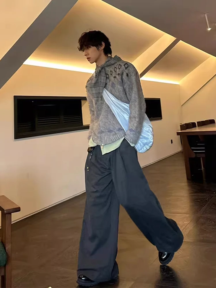 

Vintage American Sle Men's Knitted Sweater with Lazy Diamond Pattern f Zipper Closure Long Sve Soft Polyester Fiber