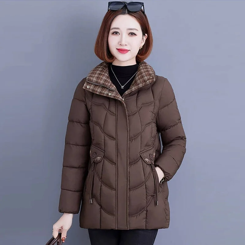 2025 Fashion Stand-up Collar Parkas Women's Cotton-padded Jacket Winter Thicken Warm Quilted Coats Casual Mother Slim Outerwear