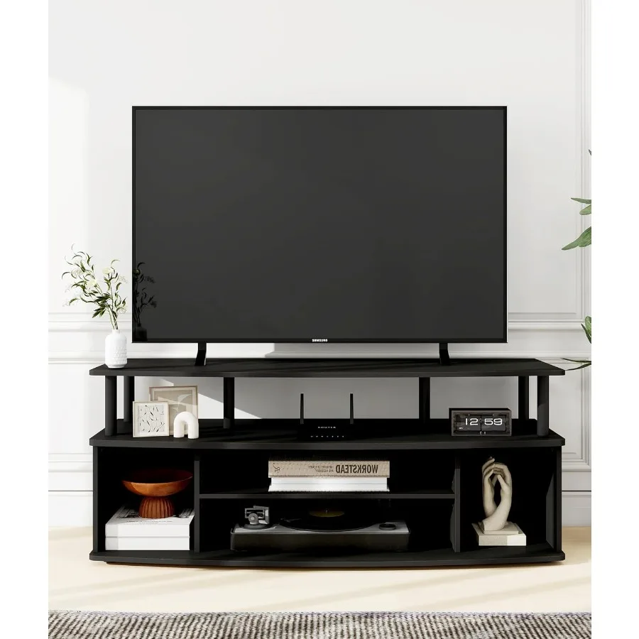 

Modern TV Stand for 55 Inch Television Entertainment Center with Open Storage Shelves TV Stand for Living Room Bedroom Black