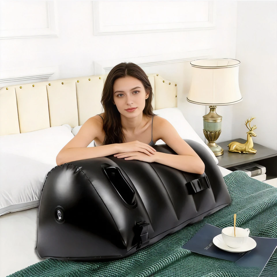 Inflatable Pillow Ramp Aid Cylinder Round Cushion Bolster Prone Split Leg Seat Mat With Straps Handle Air Blow Couch Foldable Bo