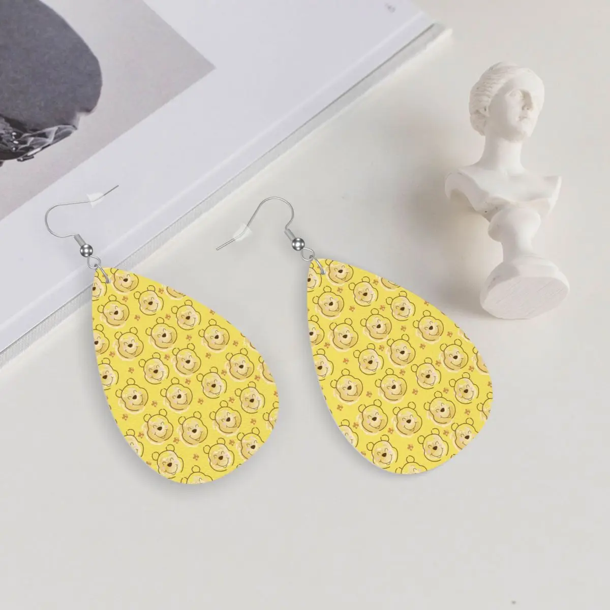 Custom Winnie The Pooh Leather Earrings for Women Teardrop Dangle Earrings Jewelry Accessories view 5