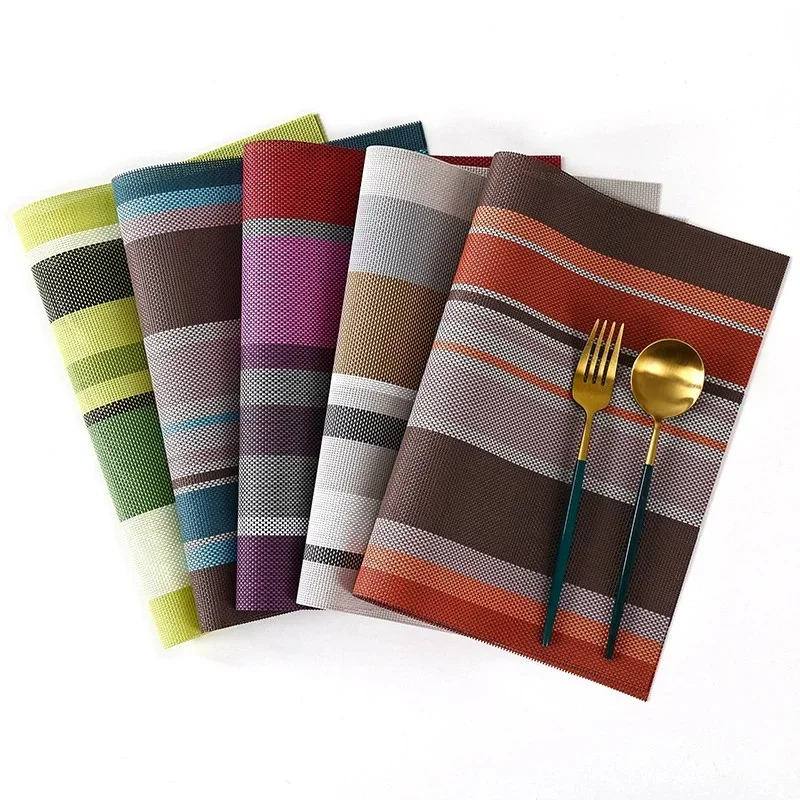 

45x30cm PVC Placemat Striped Slip-resistant Waterproof Table Mat Kitchen Dining Table Disc Pads Bowl Coasters Home Decor