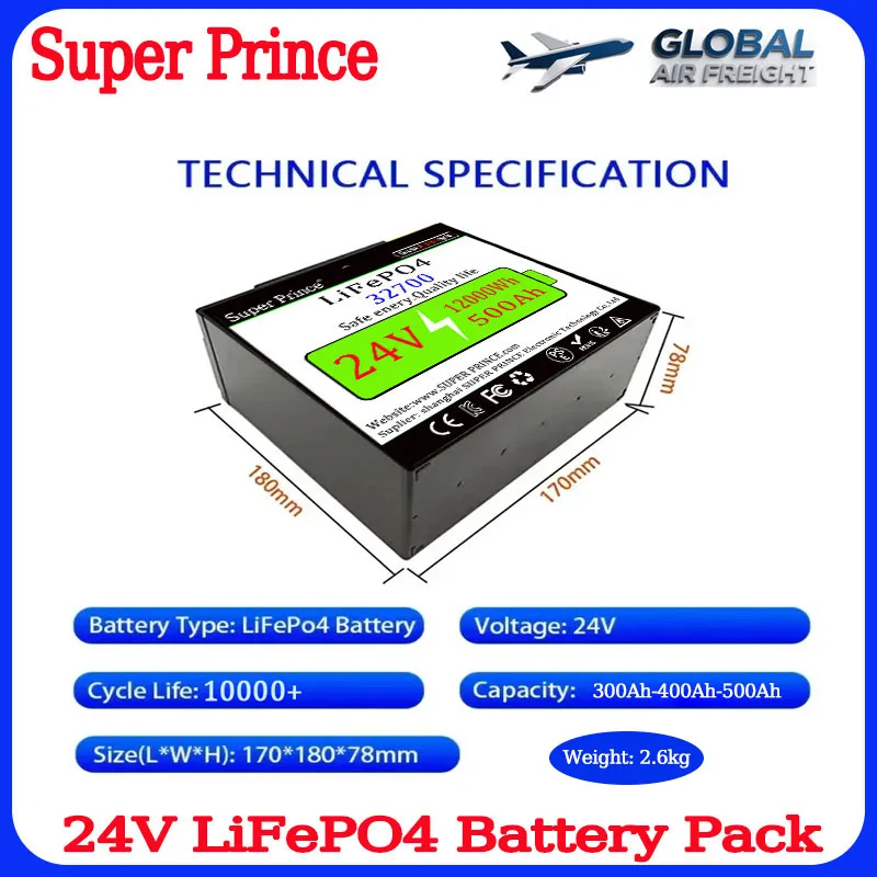 

✈️32700 Lithium Battery, 24V 500Ah LiFePO4 Built-in 200A BMS, Rechargeable Battery, for RV/Camper, Solar, Marine, Overland/Van