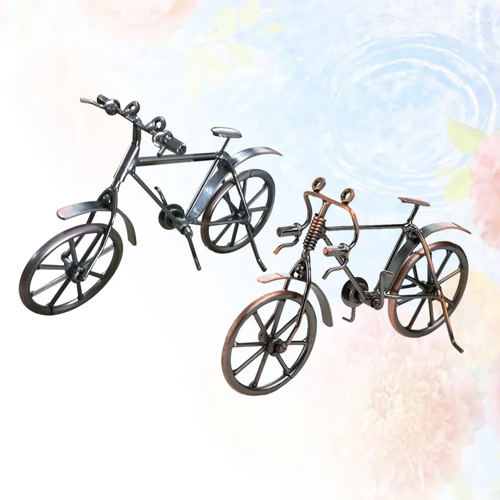 2Pcs Handmade Steel Sculpture Retro Iron Bike Decor for Home Office Desktop Decoration Gift for Lovers