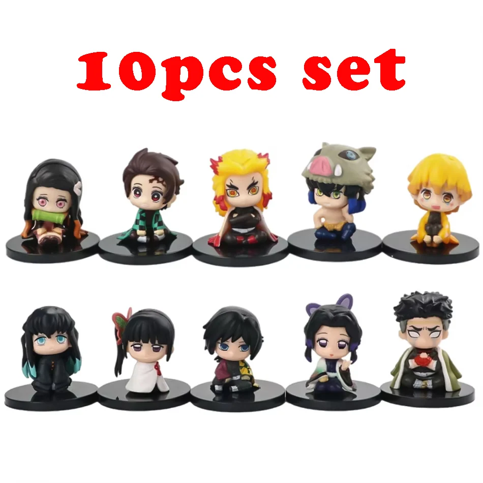 Anime 5-10Pcs Q Versão Demon Slayer Action Figure Set Boneca Fantasma Sentada Tanjiro Nidouzi Inosuke Movie Model Kid Toy Gift