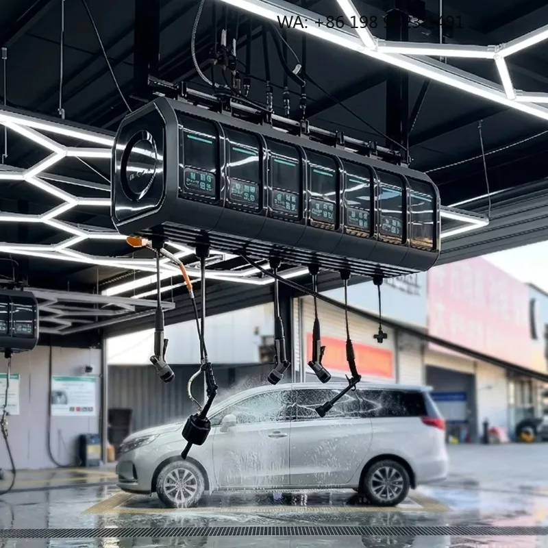 7-in-1 Car Wash Hose Reel Station, Ceiling Mounted Combined Air/Water/High Pressure/Foam Reel for Auto Detailing